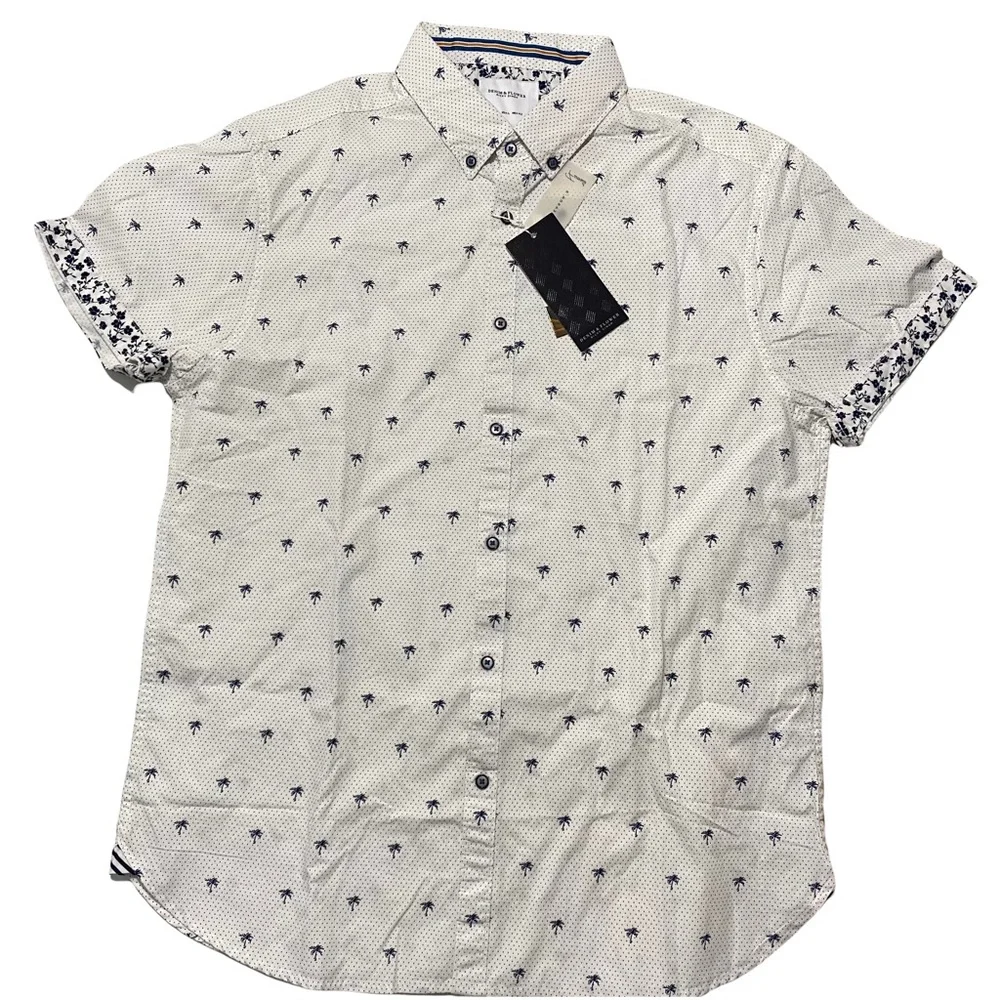 Denim & Flower Ricky Singh White Blue Palm Trees Button Down Szs Med, Lg - Picture 1 of 11